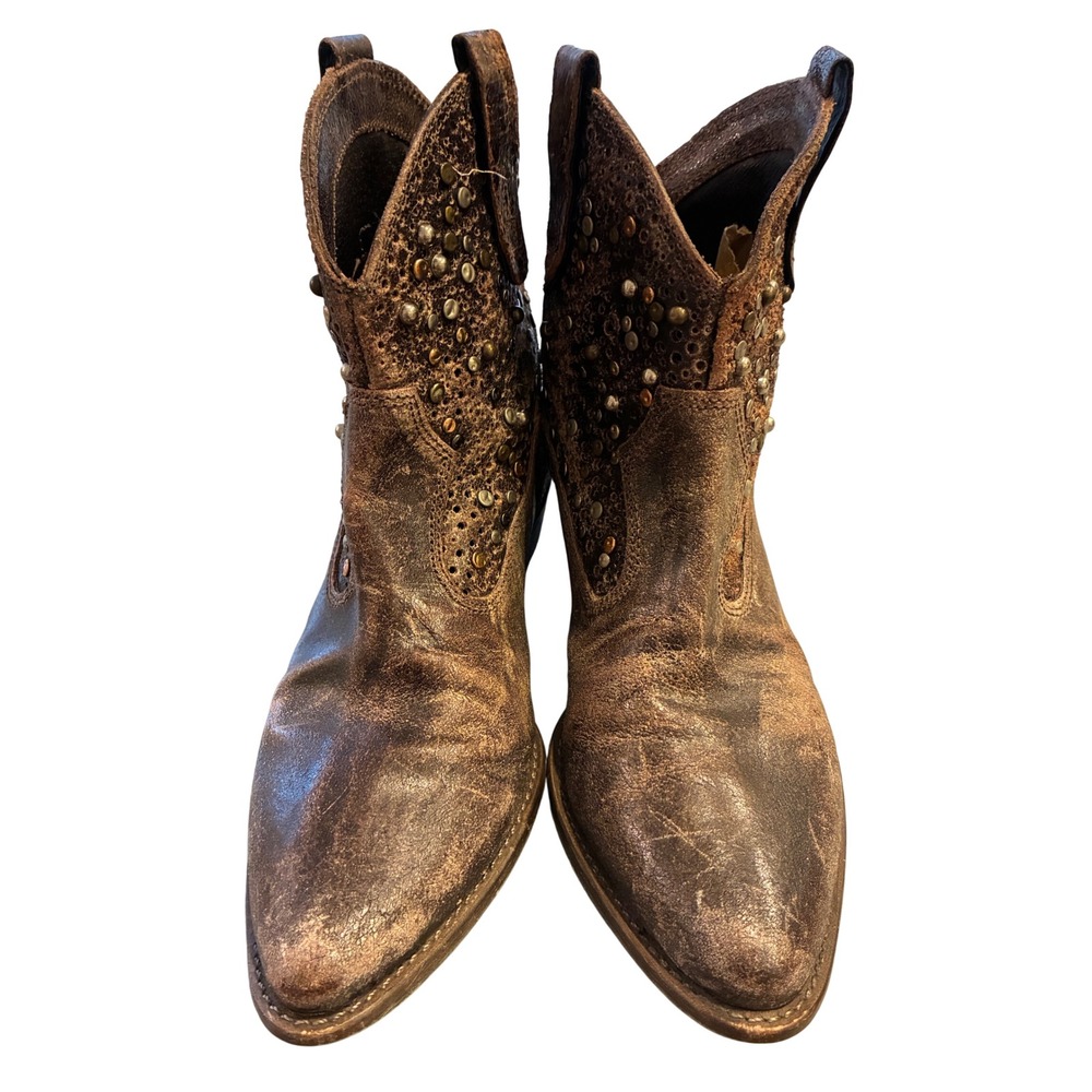 MIA Distressed Bronze Metallic Studded Western Ankle Boots W 7M Made‎ in Brazil